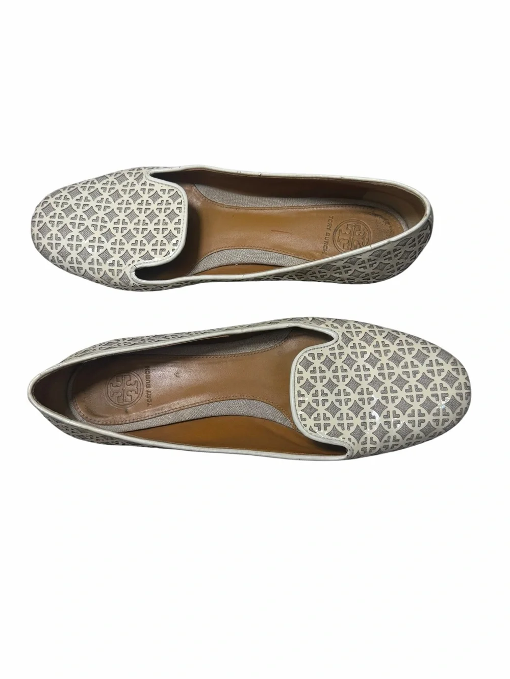 Tory Burch Ivory Laser-Cut Leather Loafers